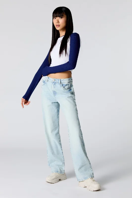 Light Wash Slouchy Straight Leg Jean Trendy Colored Denim Jeans