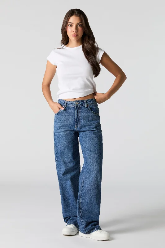 Dark Wash High Rise Wide Leg Jean Comfortable Flare Leg Jeans