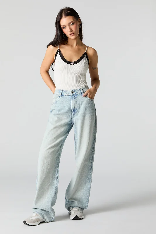 Light Wash High Rise Wide Leg Jean Trendy Colored Denim Jeans