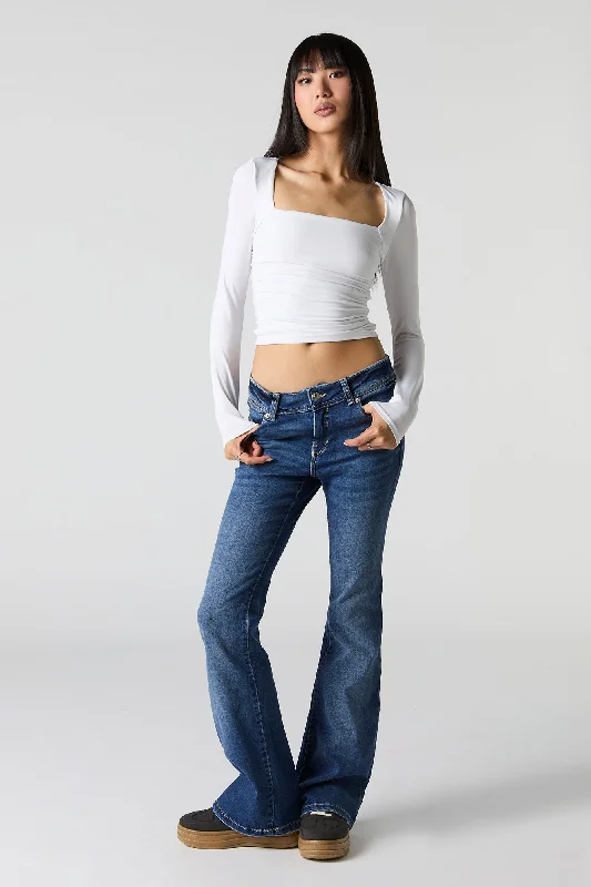 Dark Wash Low Rise Flare Jean Casual Straight-Leg Jeans