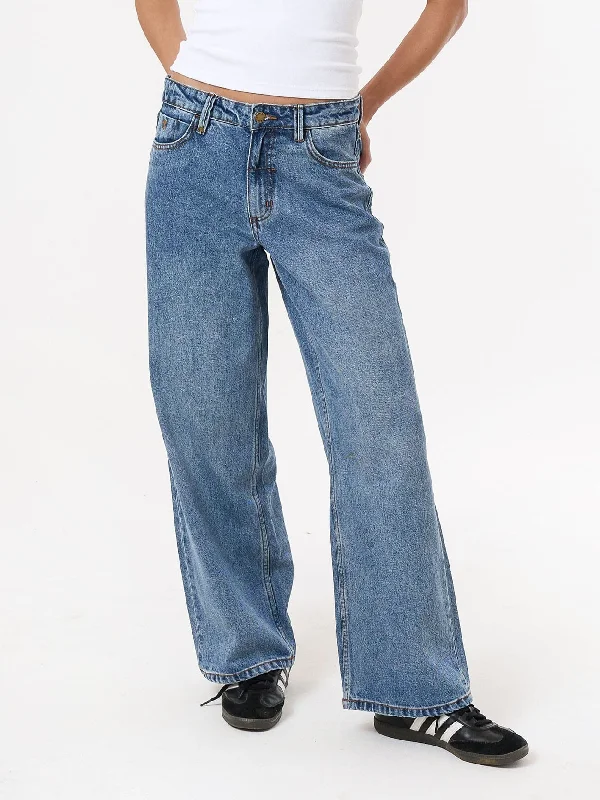 Billie Low Baggie Jean - Weathered Blue Trendy Bootcut High-Waisted Jeans