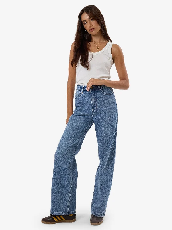 Cherry Stretch Jean - Dark Dust Blue Trendy Paperbag Waist Jeans