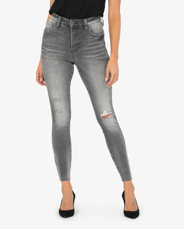 Connie High Rise Fab Ab Slim Fit Ankle Skinny Jean in Act Wash Fashionable Distressed Jeans