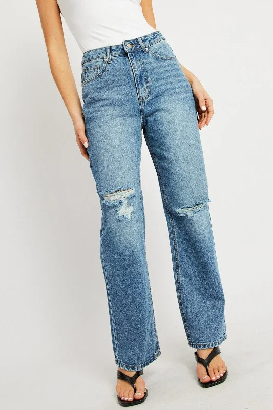 Denim Straight Jean Mid Rise Fashionable Straight Cut Jeans