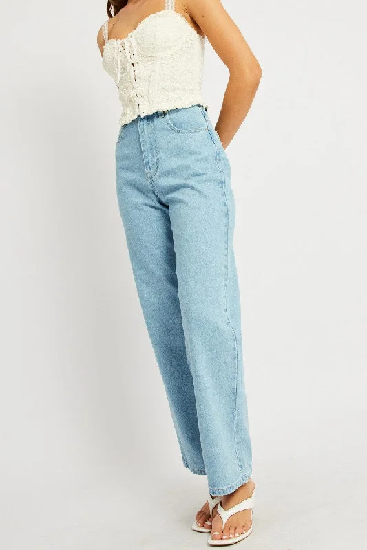 Denim Wide Leg Jean High Rise Crop Fashionable Mom Jeans