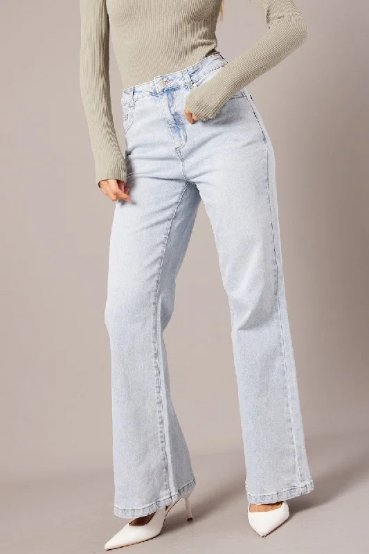 Denim Wide Leg Jean High Rise Fashionable Straight Cut Jeans