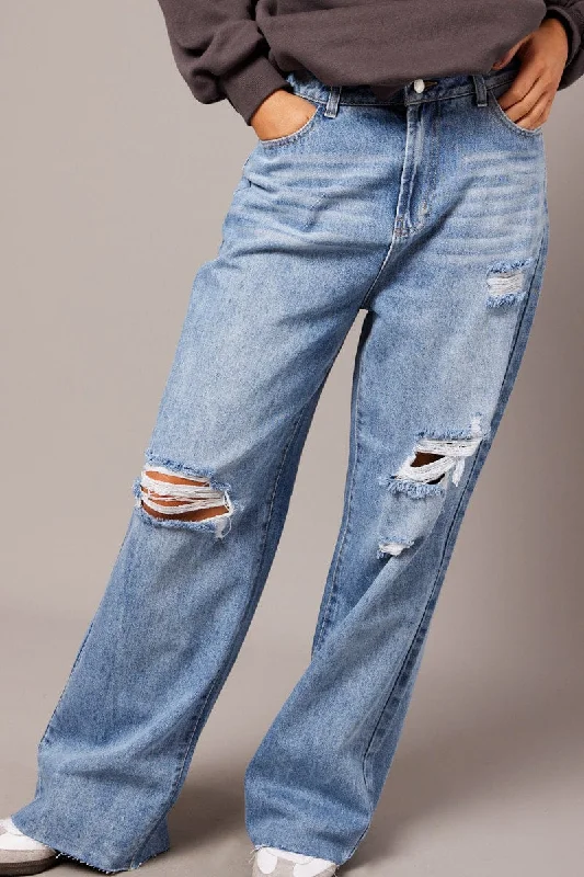 Denim Wide Leg Jean High Rise Comfortable Jogger Style Jeans