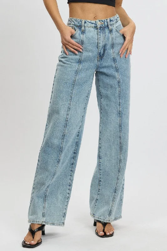 Denim Wide Leg Jean Mid Rise Comfortable Zip-Up Skinny Jeans