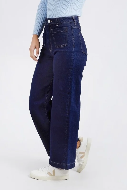 FOXWOOD SARAH WIDE LEG JEAN - Dark Blue Cozy Wide-Legged Jeans