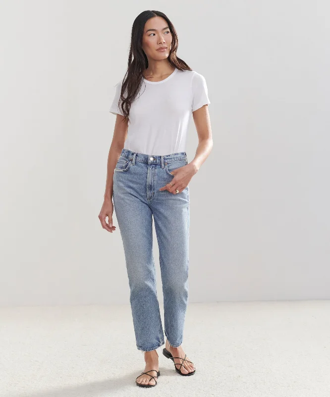 High Rise Stovepipe Jean Cozy Tencel Blend Denim Jeans