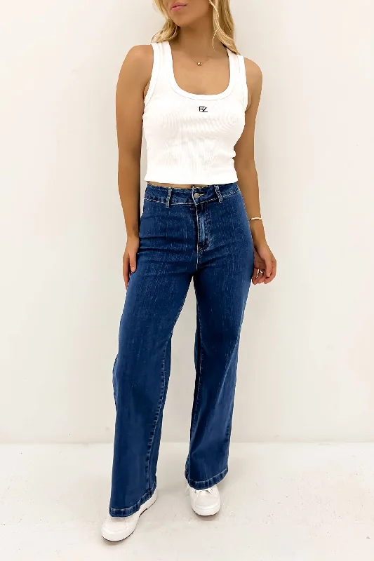 Leith Denim Jean Dark Blue Chic Rip-Detail High-Waist Jeans