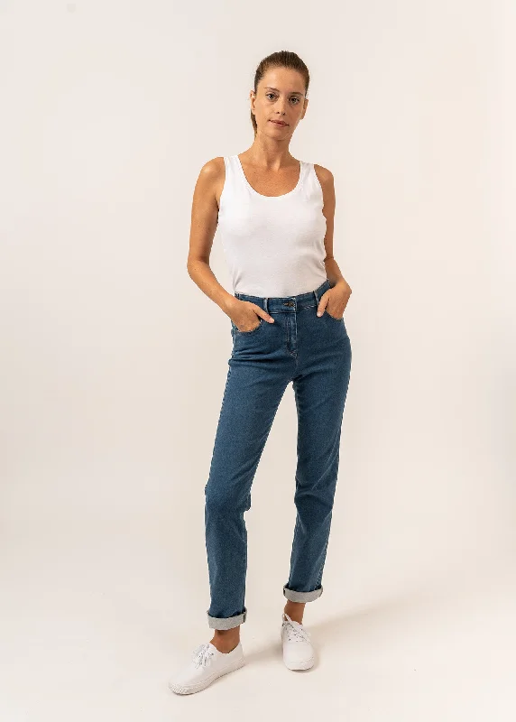 Jean droit Patricia - taille élastiquée en coton stretch (COOPER JEAN) Trendy Pleated Waist Jeans