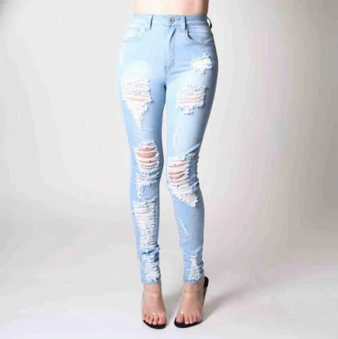 Red Fox High Waist Rip Off Skinny Jean (Light Blue) Fashionable Straight Fit Denim