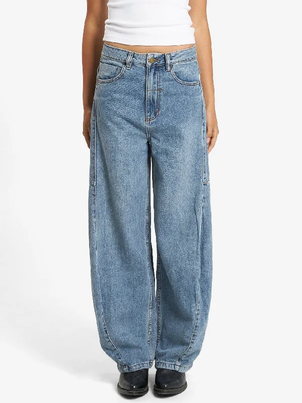 Ronnie Jean - Weathered Blue Trendy Wide-Legged High-Waist Jeans