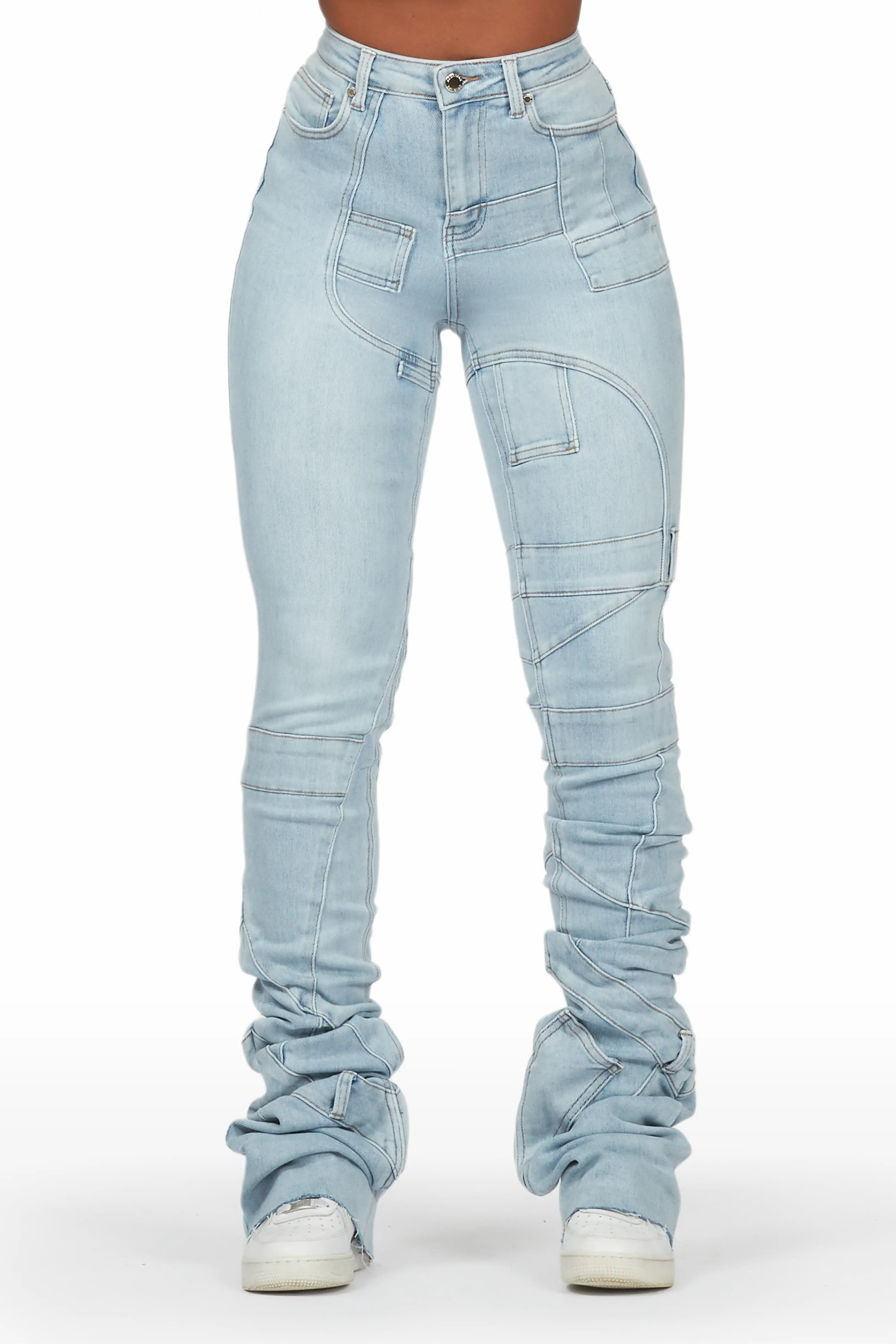 Wynter Light Wash Super Stacked Jean Trendy Flared Leg Jeans