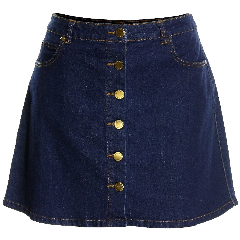 City Chic Blue Denim A-Line Button Front Jean Skirt a-line skirt cut