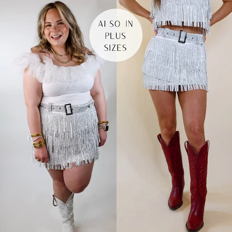 Cowboy Killer Crystal Fringe Mini Skort in White denim skirt casual