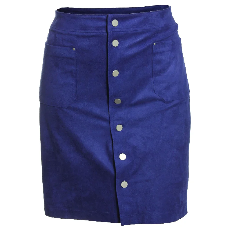 INC Blue Snap Front A-Line Faux Suede Skirt corduroy skirt cozy