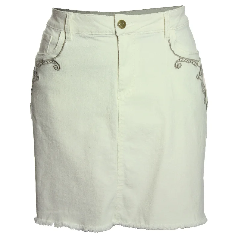 Nanette Lepore White Denim Embroidered A-Line Jean Skirt silk skirt lustrous