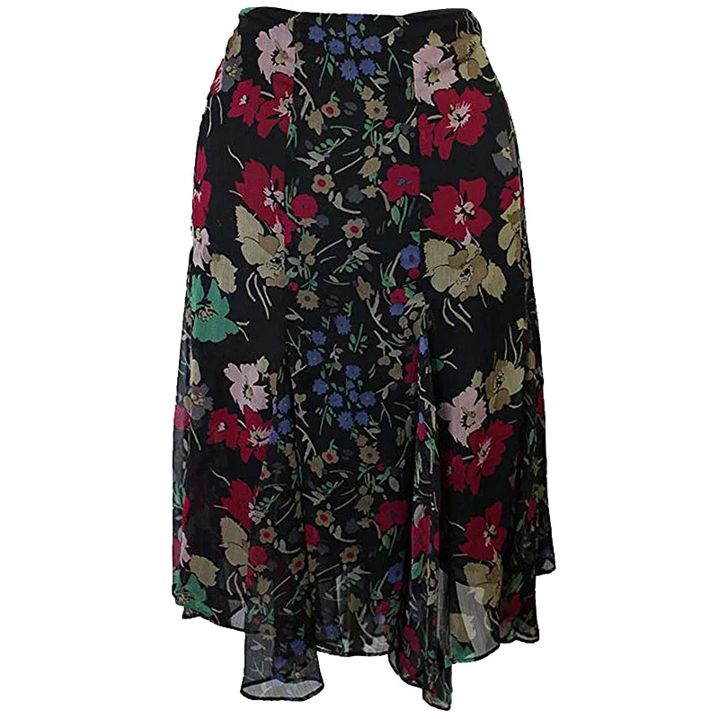 Ralph Lauren Multi Color Floral Print Handkerchief Hem Skirt Plus Size corduroy skirt durable