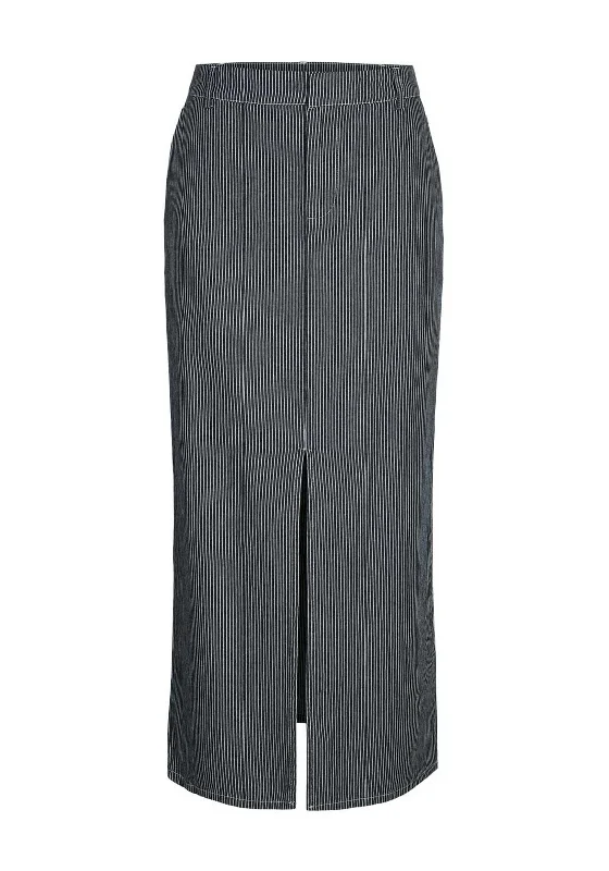 Noisy May Blink Pinstripe Long Slit Skirt, Navy Blazer breathable skirt fabric